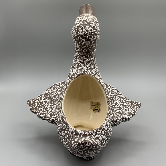 Vintage Handcrafted Royal Haeger Pottery Brown & White Lava Glaze Duck Planter - Picture 4 of 8